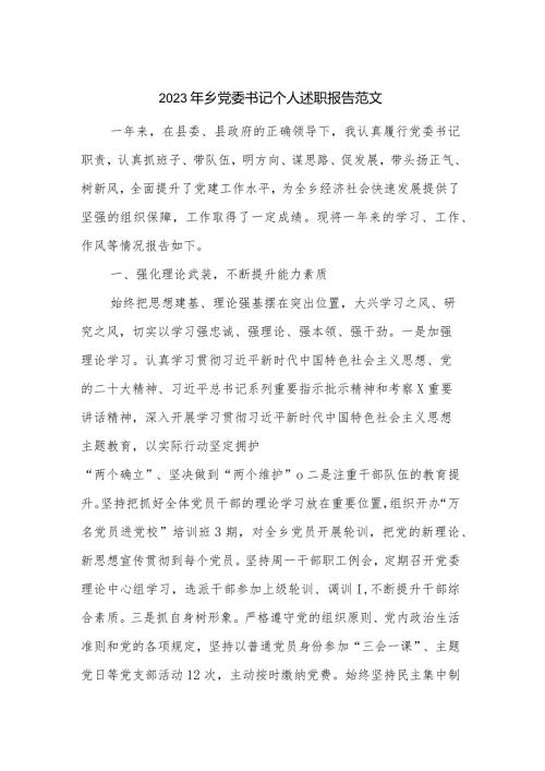 2023年乡党委书记个人述职报告范文.docx