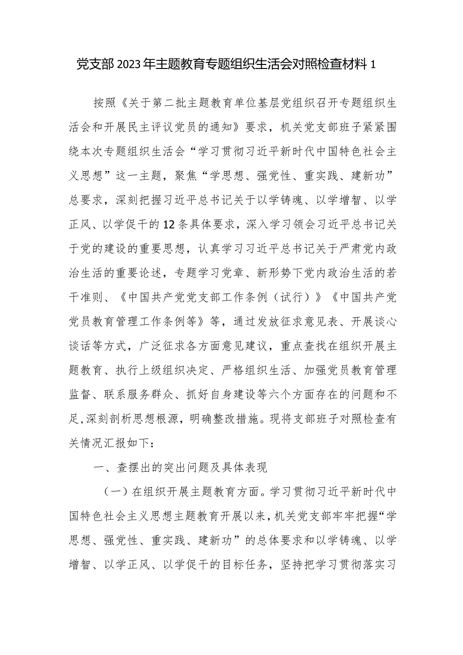 党支部班子围绕执行上级组织决定、严格组织生活、加强党员教育管理监督、联系服务群众、抓好自身建设等六个方面对照检视剖析检查材料发言提纲5篇.docx_第2页