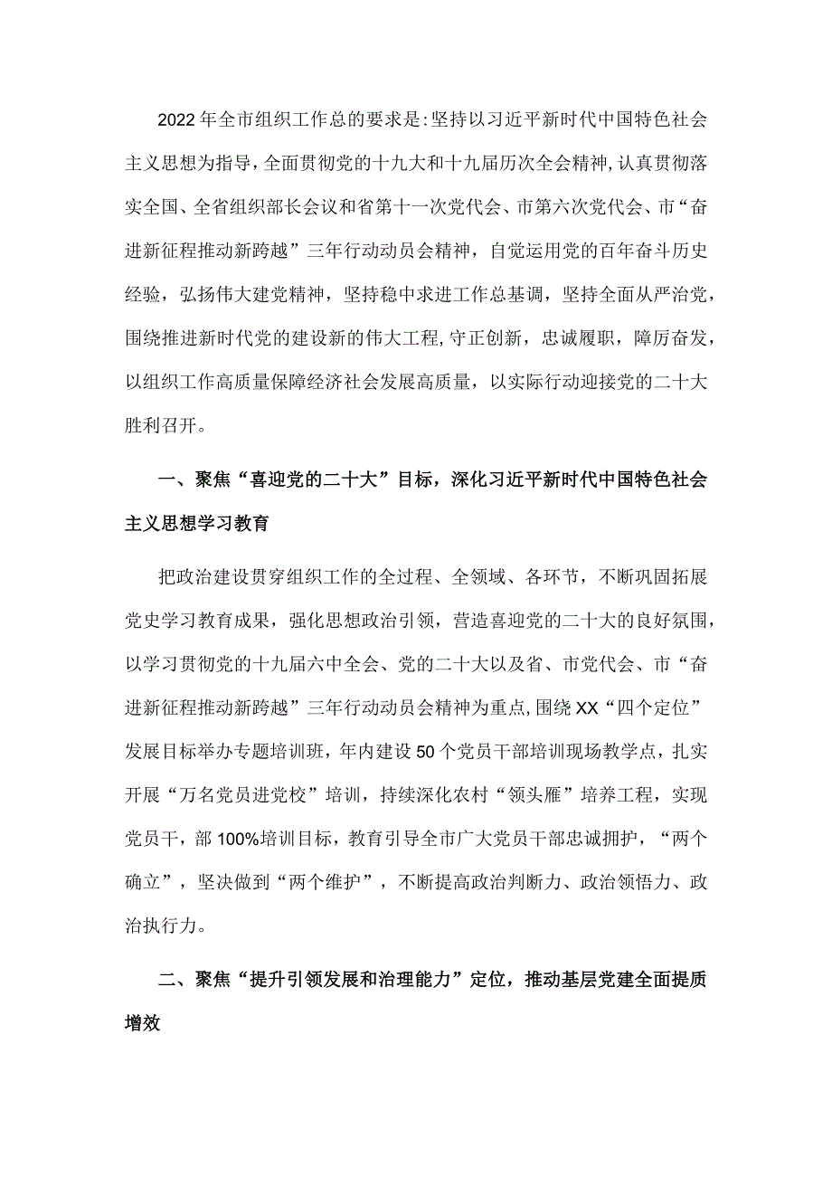 2022年XX市组织工作要点.docx_第1页