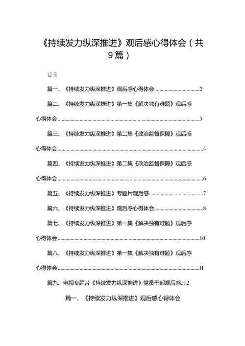 （9篇）收看《持续发力纵深推进》研讨交流发言提纲.docx