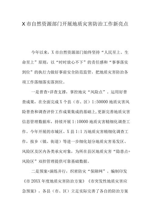 X市自然资源部门开展地质灾害防治工作新亮点.docx