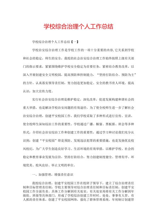 学校综合治理个人工作总结.docx