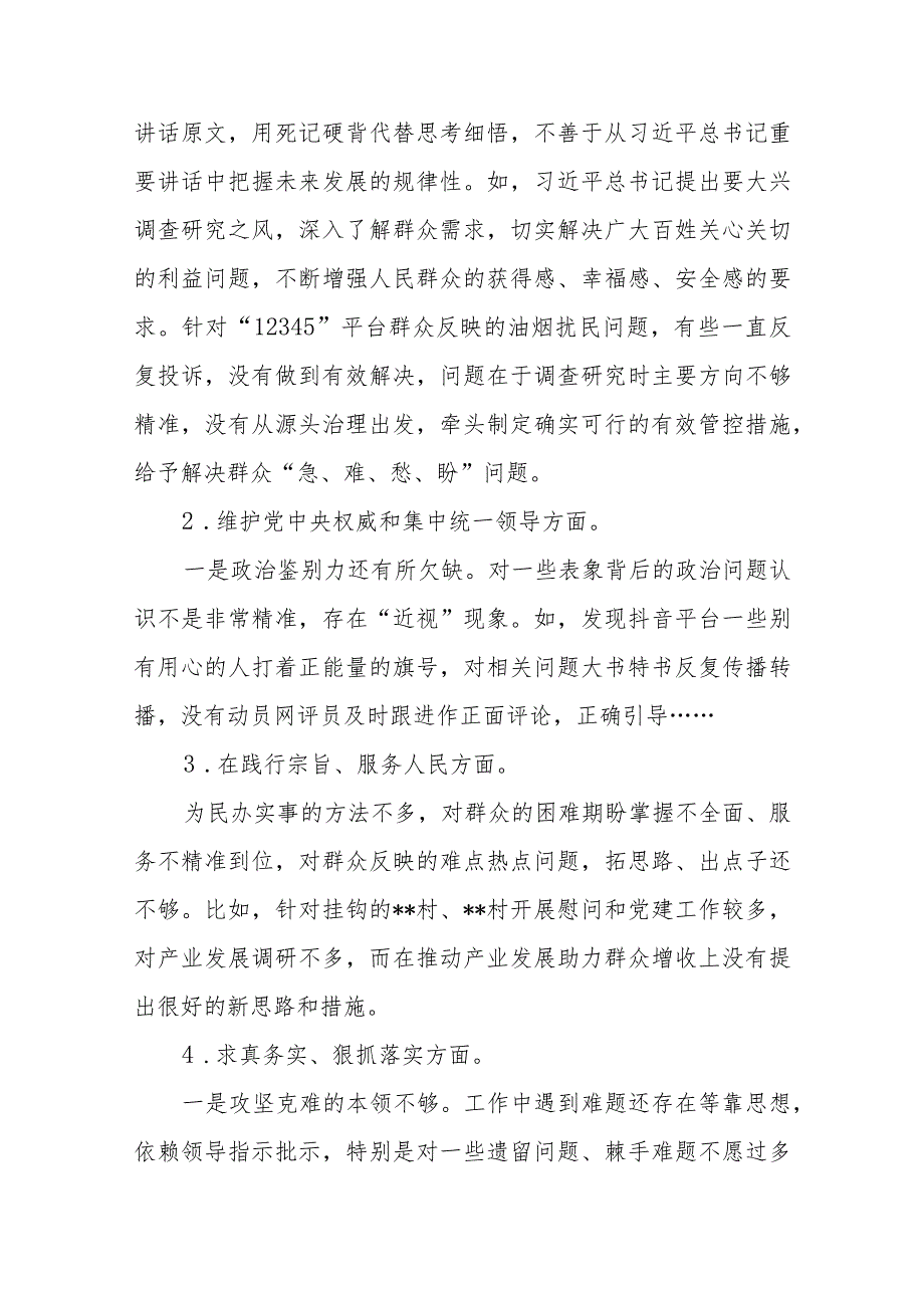 2024年树立和践行正确政绩观、对照反面典型案例剖析存在的问题梳理存在的差距和不足八个方面专题民主生活会个人发言提纲(1).docx_第2页