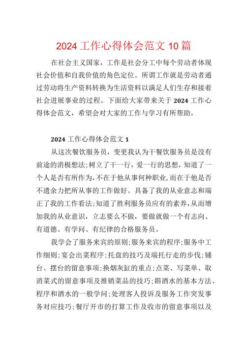 2024工作心得体会范文10篇.docx