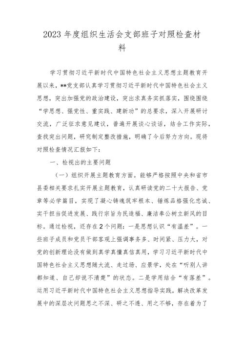 2023组织生活会支部班子对照检查材料（执行上级组织决定、严格组织生活、加强党员教育管理监督、联系服务群众、抓好自身建设）.docx