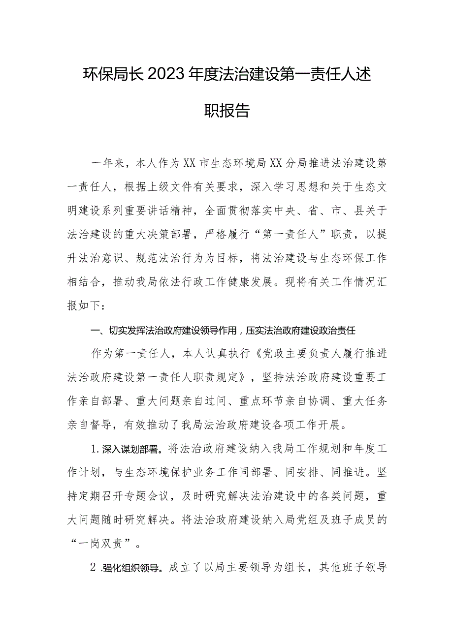 环保局长2023法治建设第一责任人述职报告.docx_第1页