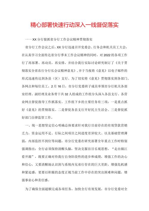 精心部署快速行动 深入一线督促落实.docx