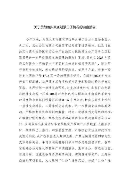 关于贯彻落实真正过紧日子情况的自查报告8篇（完整版）.docx