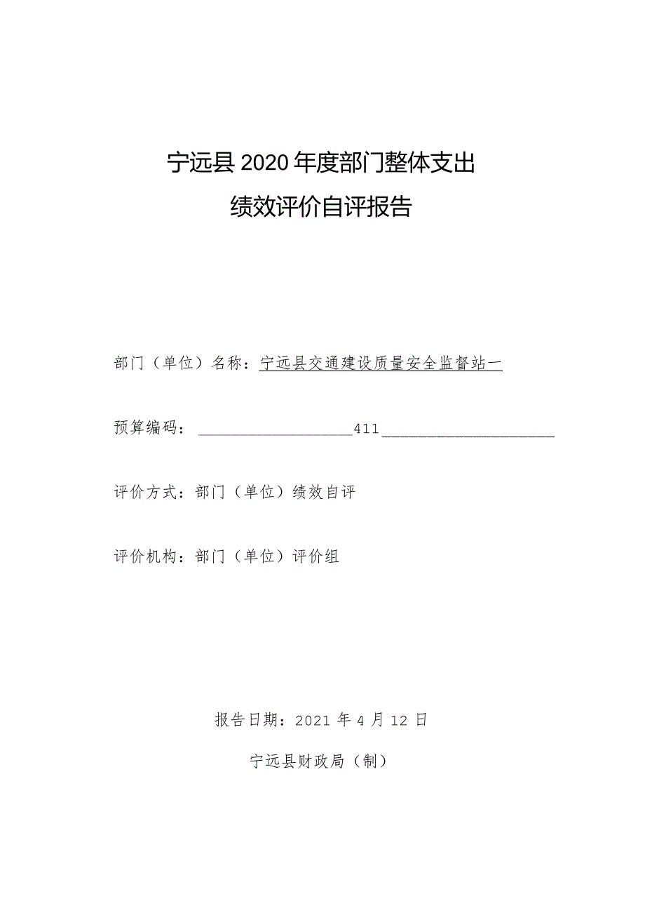 宁远县2020部门整体支出绩效评价自评报告.docx_第1页