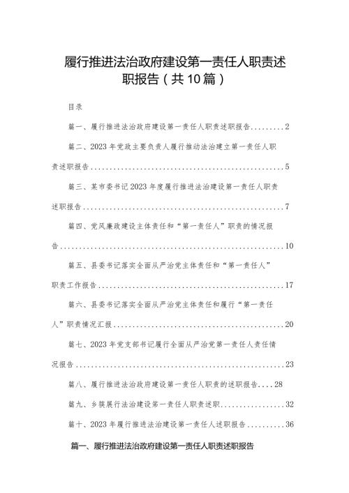 履行推进法治政府建设第一责任人职责述职报告10篇供参考.docx