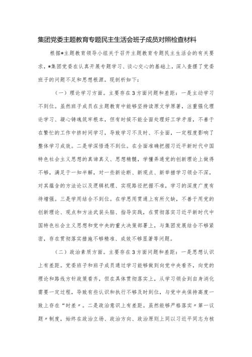 集团党委主题教育专题民主生活会班子成员对照检查材料.docx
