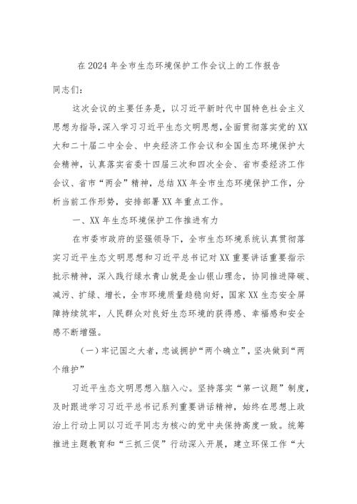 在2024年全市生态环境保护工作会议上的工作报告(2).docx