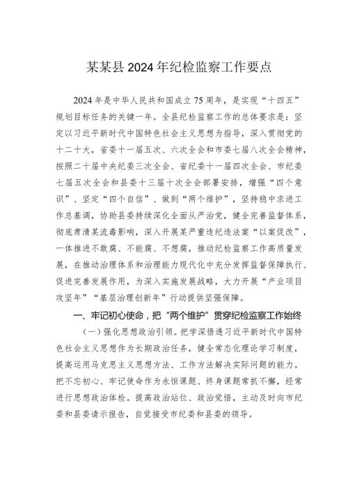 某某县2024年纪检监察工作要点.docx