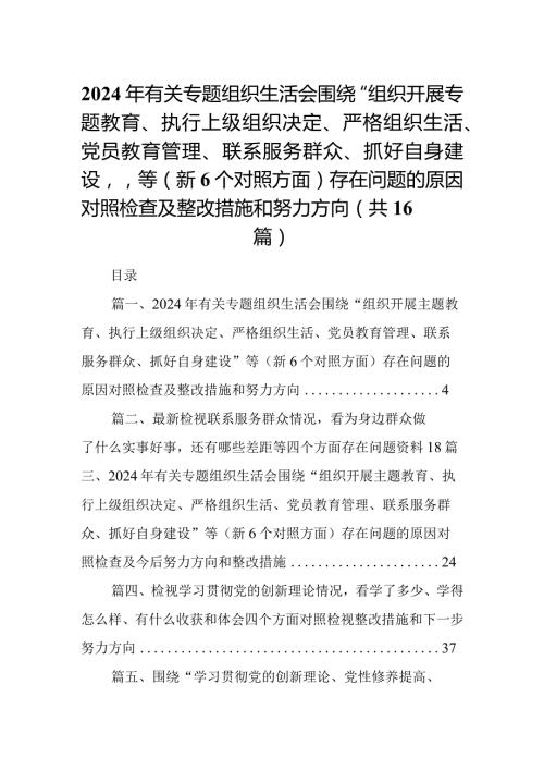 2024年有关专题组织生活会围绕“组织开展专题教育、执行上级组织决定、严格组织生活、党员教育管理、联系服务群众、抓好自身建设”等（新6.docx