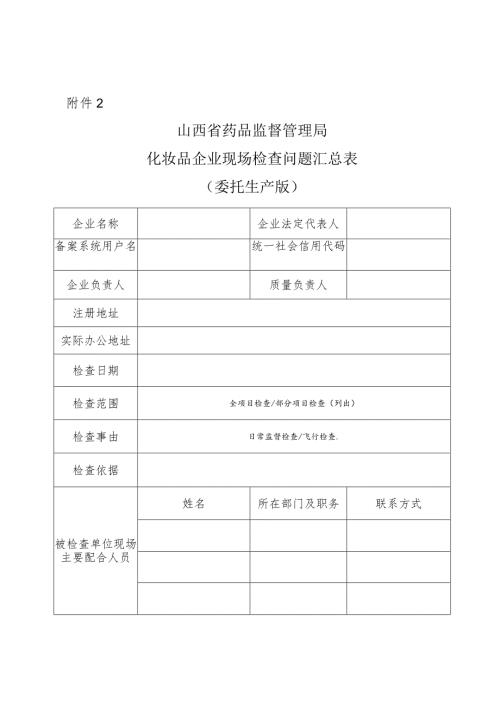 《化妆品企业现场检查问题汇总表》（委托生产版）.docx
