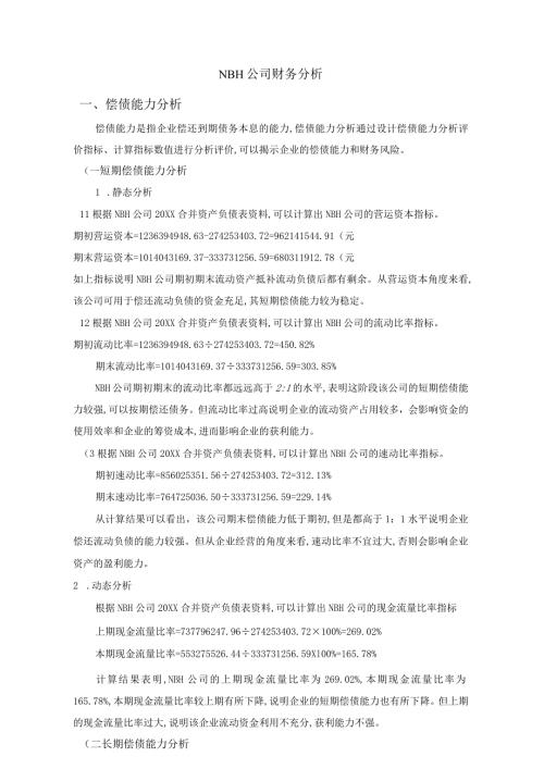 广西财经学院财务管理实验报告NBH公司财务分析范文.docx