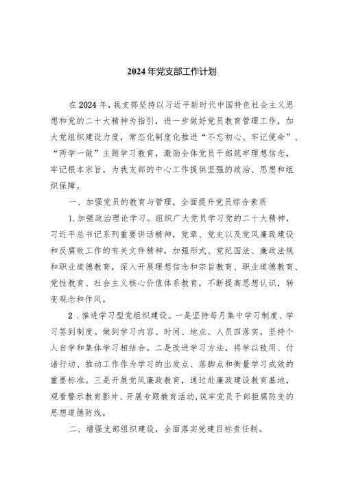 2024年党支部工作计划5篇供参考.docx