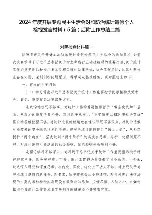 2024开展专题民主生活会对照防治统计造假个人检视发言材料（5篇）后附工作总结二篇.docx