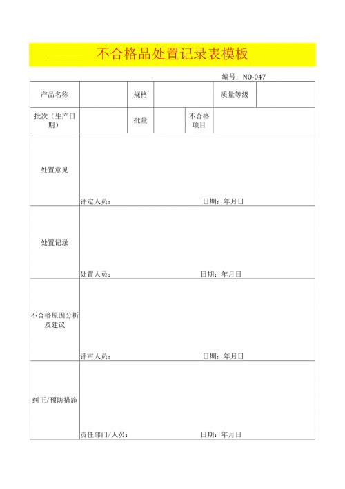 不合格品处置记录表模板.docx