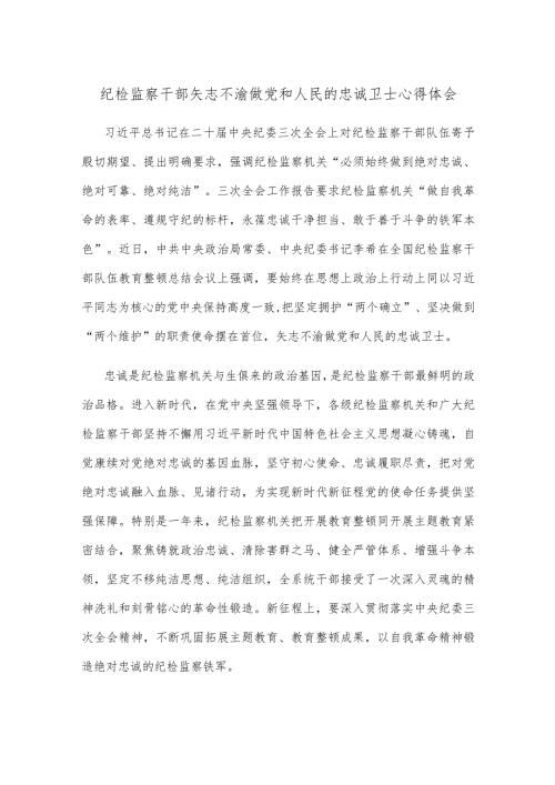 纪检监察干部矢志不渝做党和人民的忠诚卫士心得体会.docx