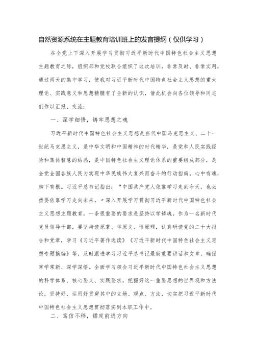 自然资源系统在主题教育培训班上的发言提纲.docx