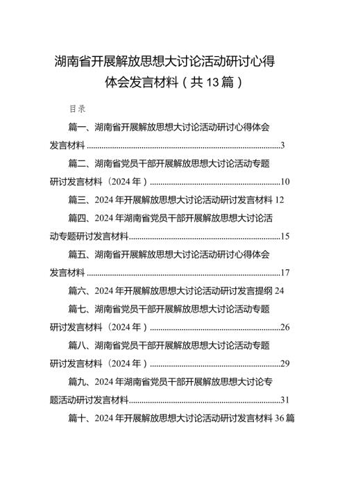 2024湖南省开展解放思想大讨论活动研讨心得体会发言材料13篇（最新版）.docx