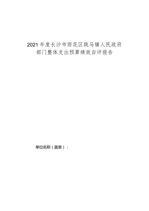 2021长沙市雨花区跳马镇人民政府部门整体支出预算绩效自评报告.docx