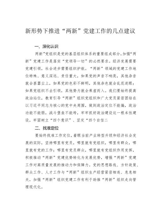 新形势下推进“两新”党建工作的几点建议.docx