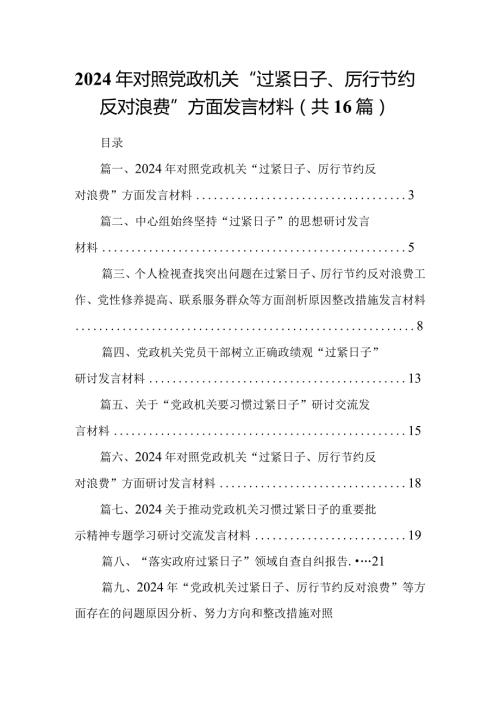 2024年对照党政机关“过紧日子、厉行节约反对浪费”方面发言材料16篇供参考.docx