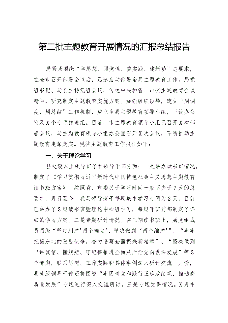 第二批主题教育开展情况的汇报总结报告.docx_第1页
