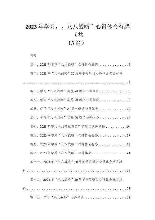 （13篇）2023年学习“八八战略”心得体会有感供参考.docx