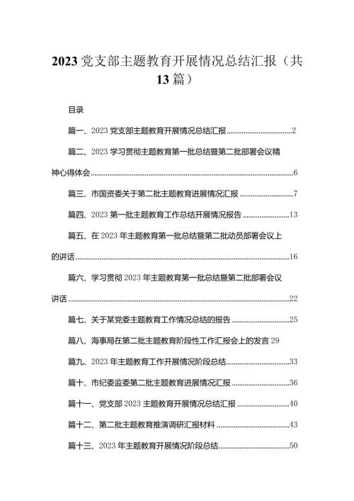 党支部专题教育开展情况总结汇报精选（共13篇）(1).docx
