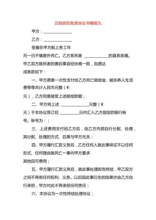 赔偿后免责协议书模板九.docx