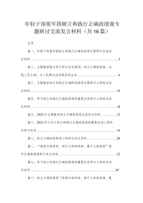 2023年轻干部要牢固树立和践行正确政绩观专题研讨交流发言材料16篇（精编版）.docx