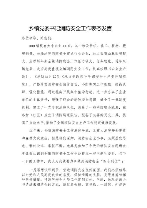 乡镇党委书记消防安全工作表态发言.docx