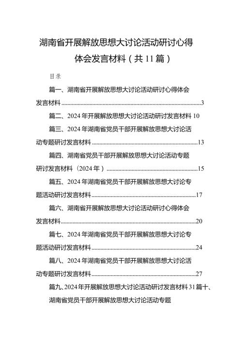 （11篇）湖南省开展解放思想大讨论活动研讨心得体会发言材料完整版.docx