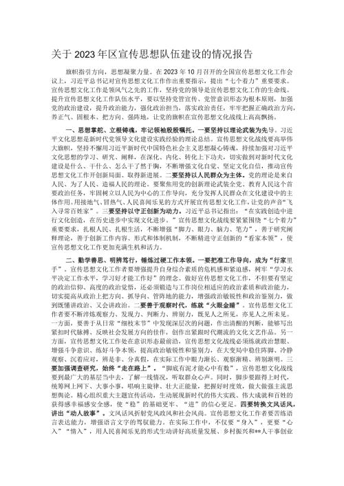 关于2023年区宣传思想队伍建设的情况报告(1).docx