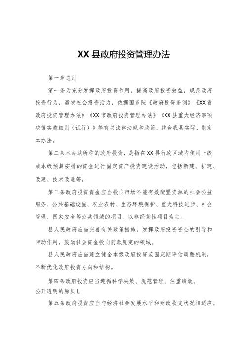 XX县政府投资管理办法.docx