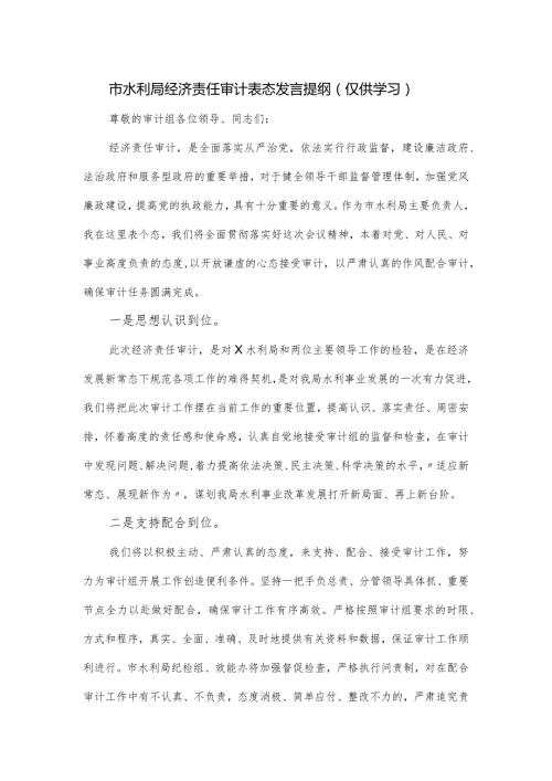 市水利局经济责任审计表态发言提纲.docx
