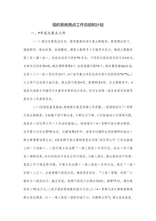 组织系统亮点工作总结和计划.docx