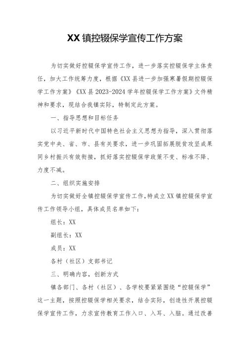 XX镇控辍保学宣传工作方案.docx