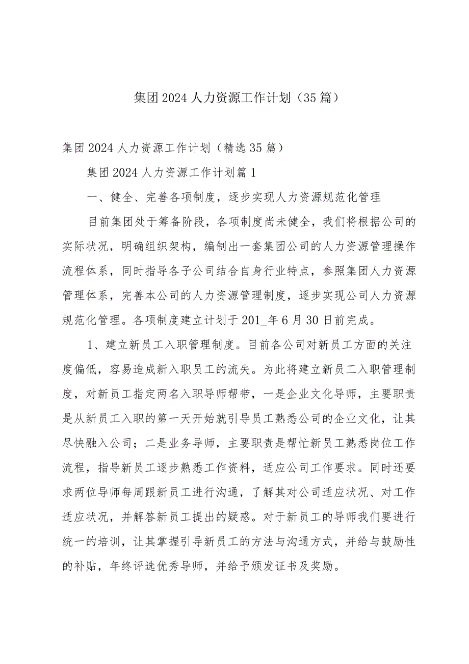 集团2024人力资源工作计划（35篇）.docx_第1页