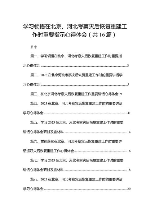 学习领悟在北京、河北考察灾后恢复重建工作时重要指示心得体会（共16篇）.docx