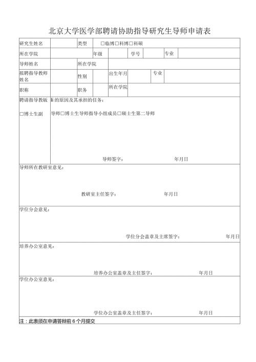 北京大学医学部聘请协助指导研究生导师申请表.docx