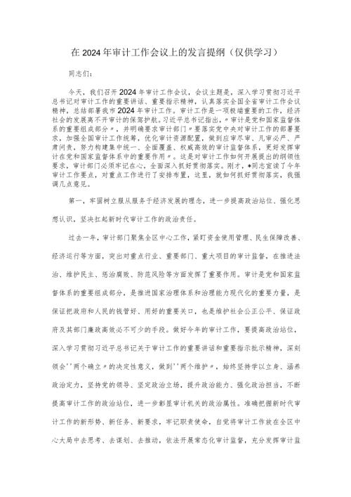在2024年审计工作会议上的发言提纲.docx