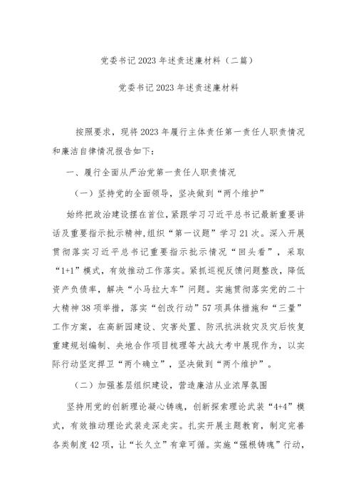 党委书记2023年述责述廉材料(二篇).docx
