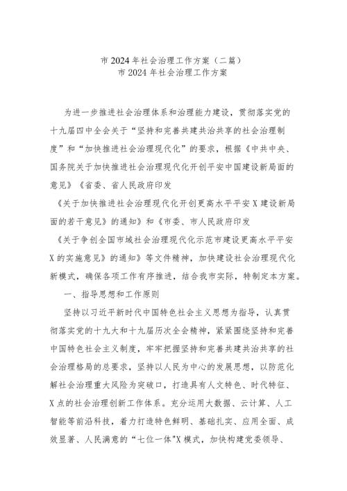 市2024年社会治理工作方案(二篇).docx
