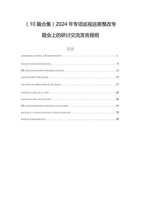 （10篇合集）2024年专项巡视巡察整改专题会上的研讨交流发言提纲.docx