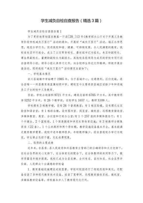 学生减负自检自查报告（精选3篇）.docx