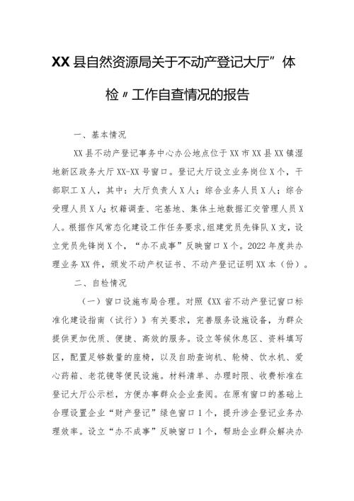 XX县自然资源局关于不动产登记大厅“体检”工作自查情况的报告.docx